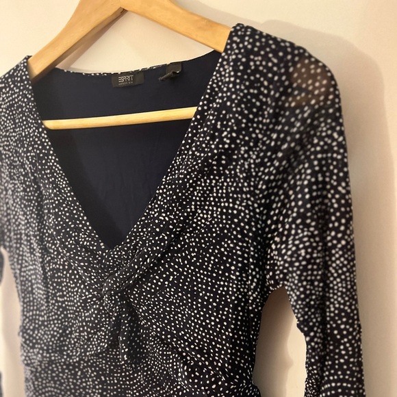 Esprit Collection Navy and White Polka Dot Dress M - Picture 2 of 9
